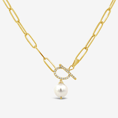 diamond toggle pearl and paperclip necklace