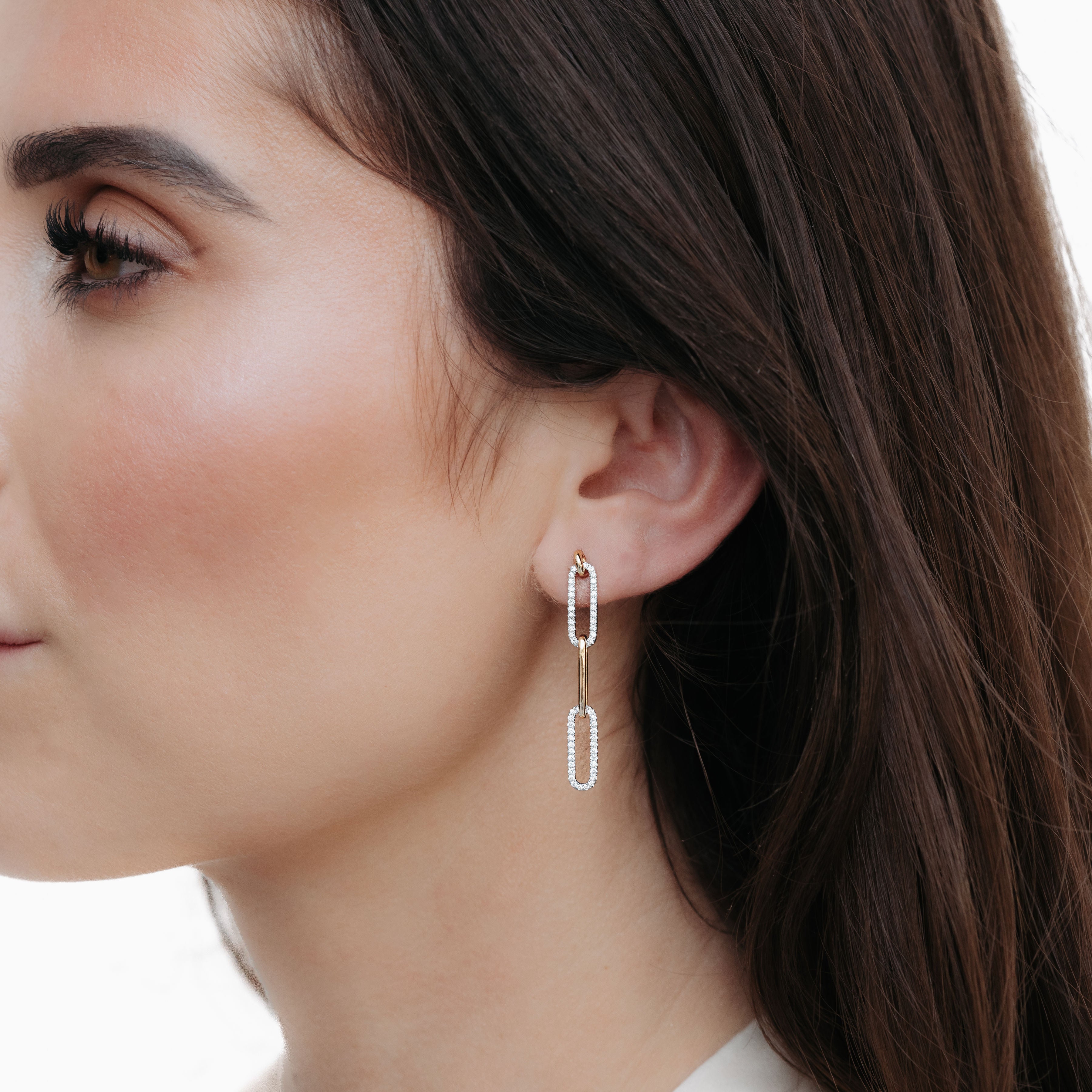 diamond and gold dangle paperclip earrings