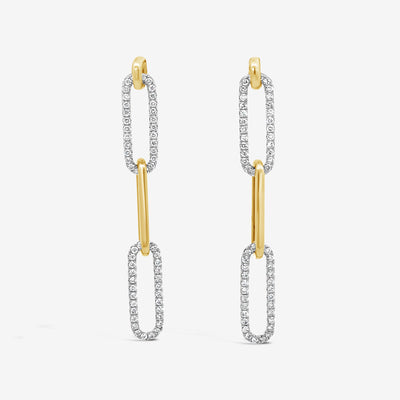 diamond and gold dangle paperclip earrings