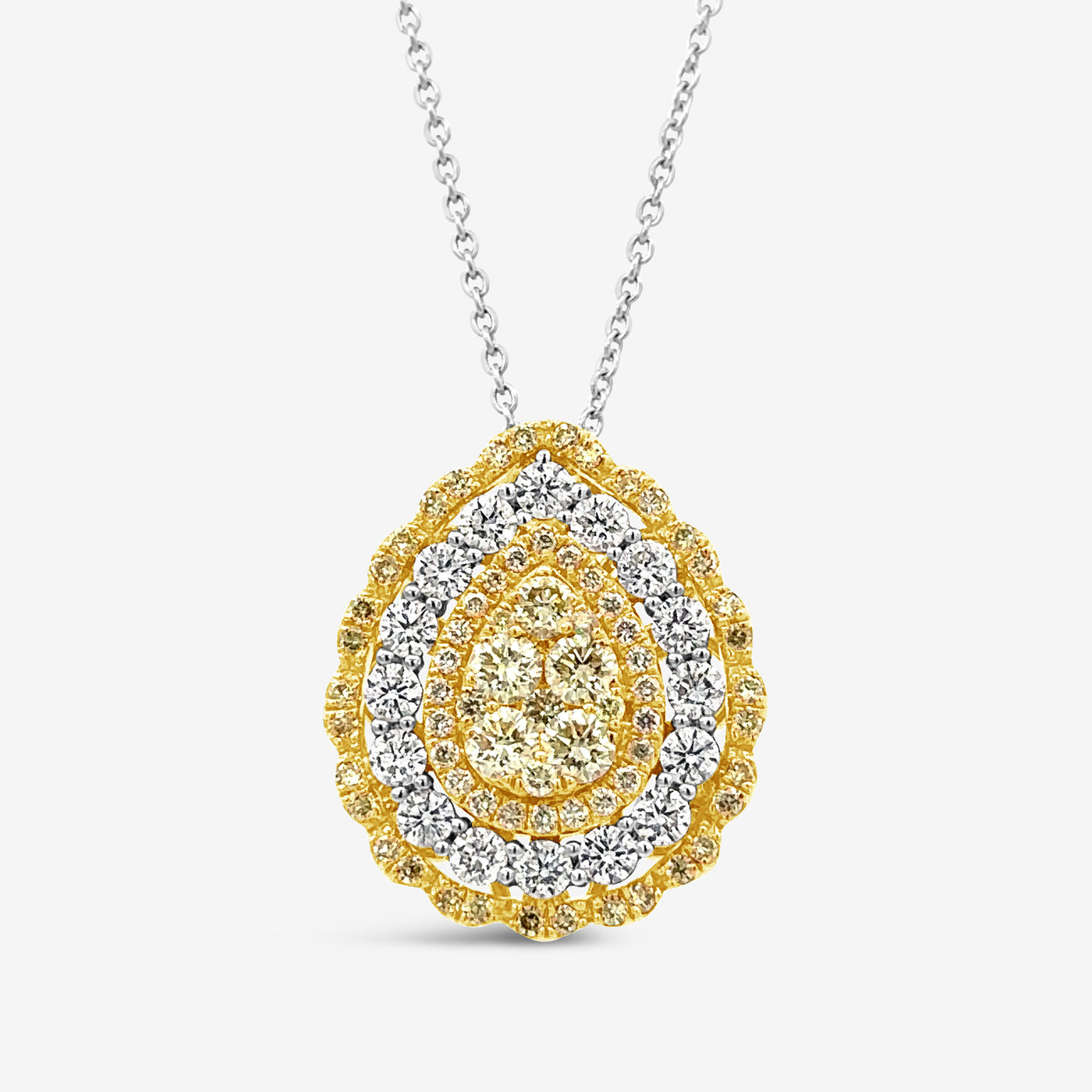 yellow and white diamond triple halo pendant