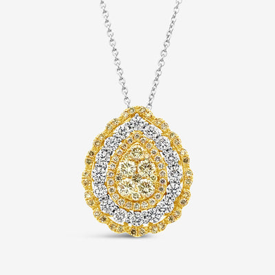 yellow and white diamond triple halo pendant