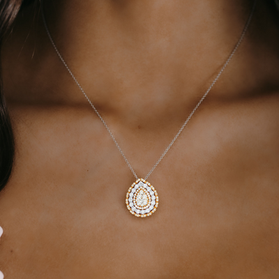 yellow and white diamond triple halo pendant