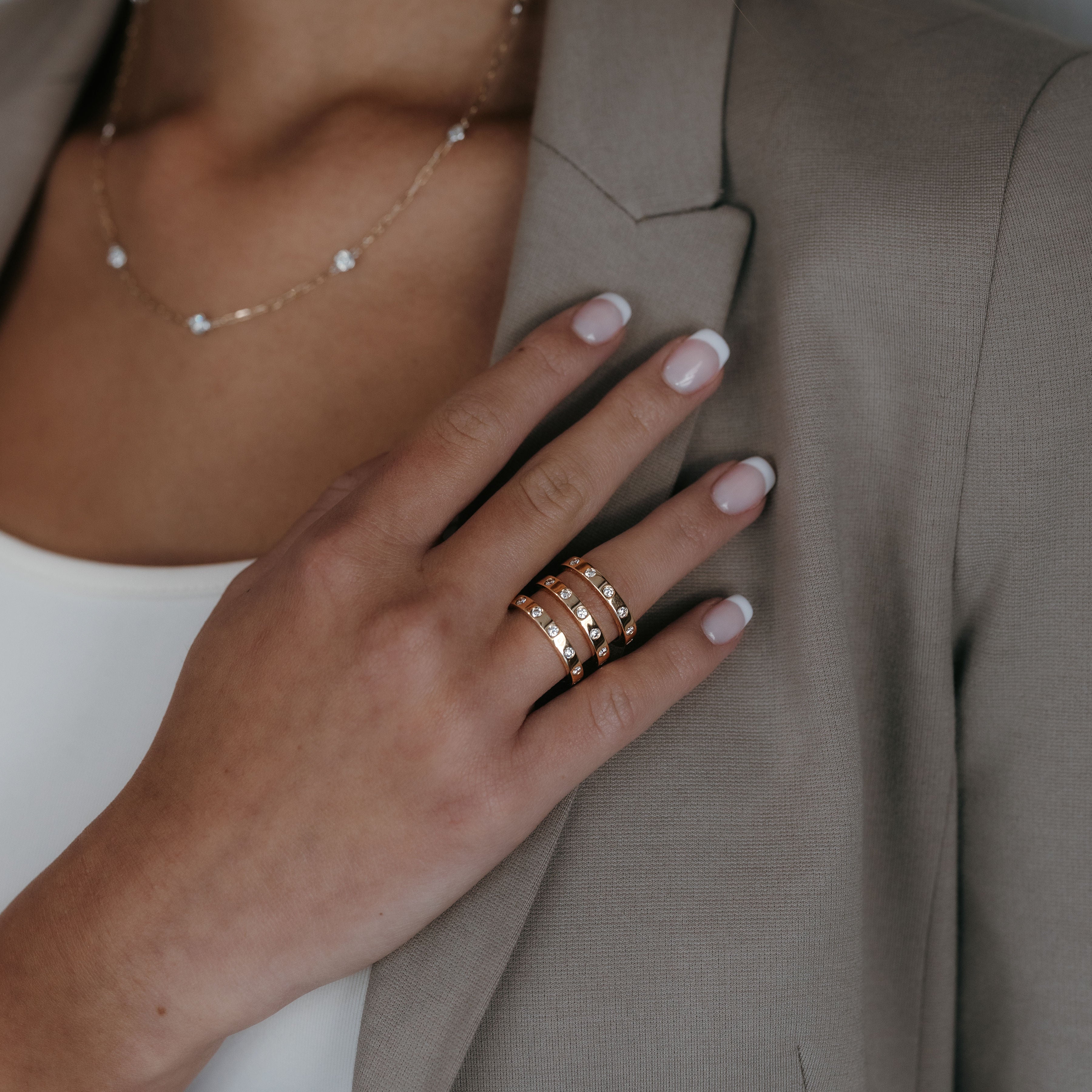 triple stacked burnished diamond ring