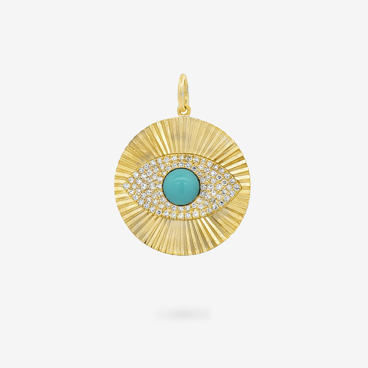 Turquoise & Diamond Evil Eye Fluted Disc Charm