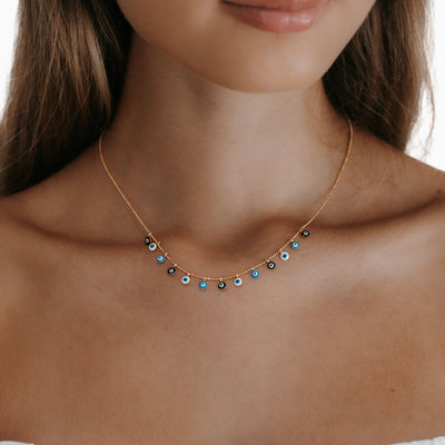 greek evil eye dangle necklace
