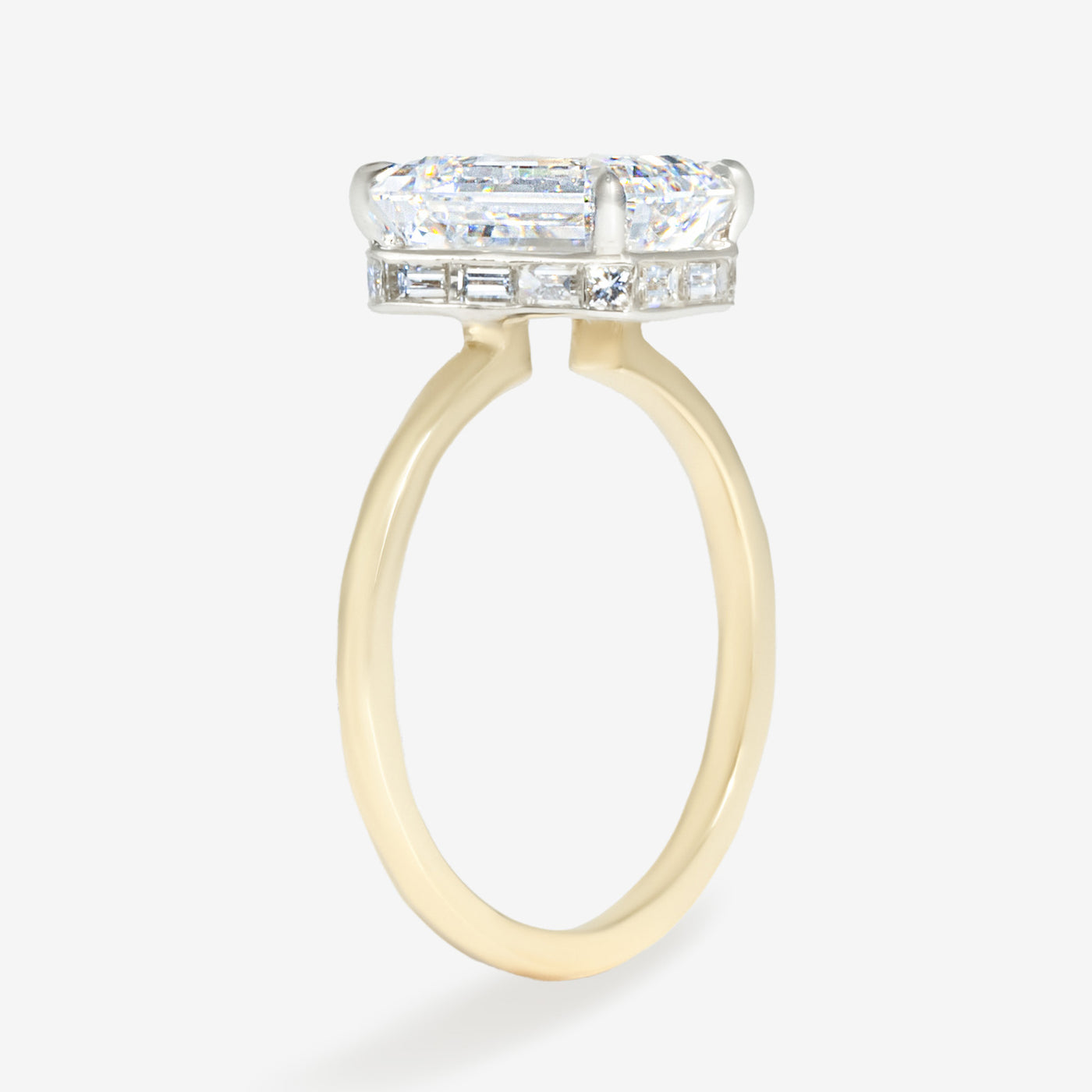 Unique Hidden Halo - Emerald Cut Engagement Ring