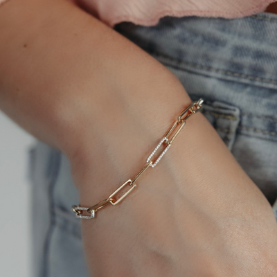 diamond paperclip link bracelet