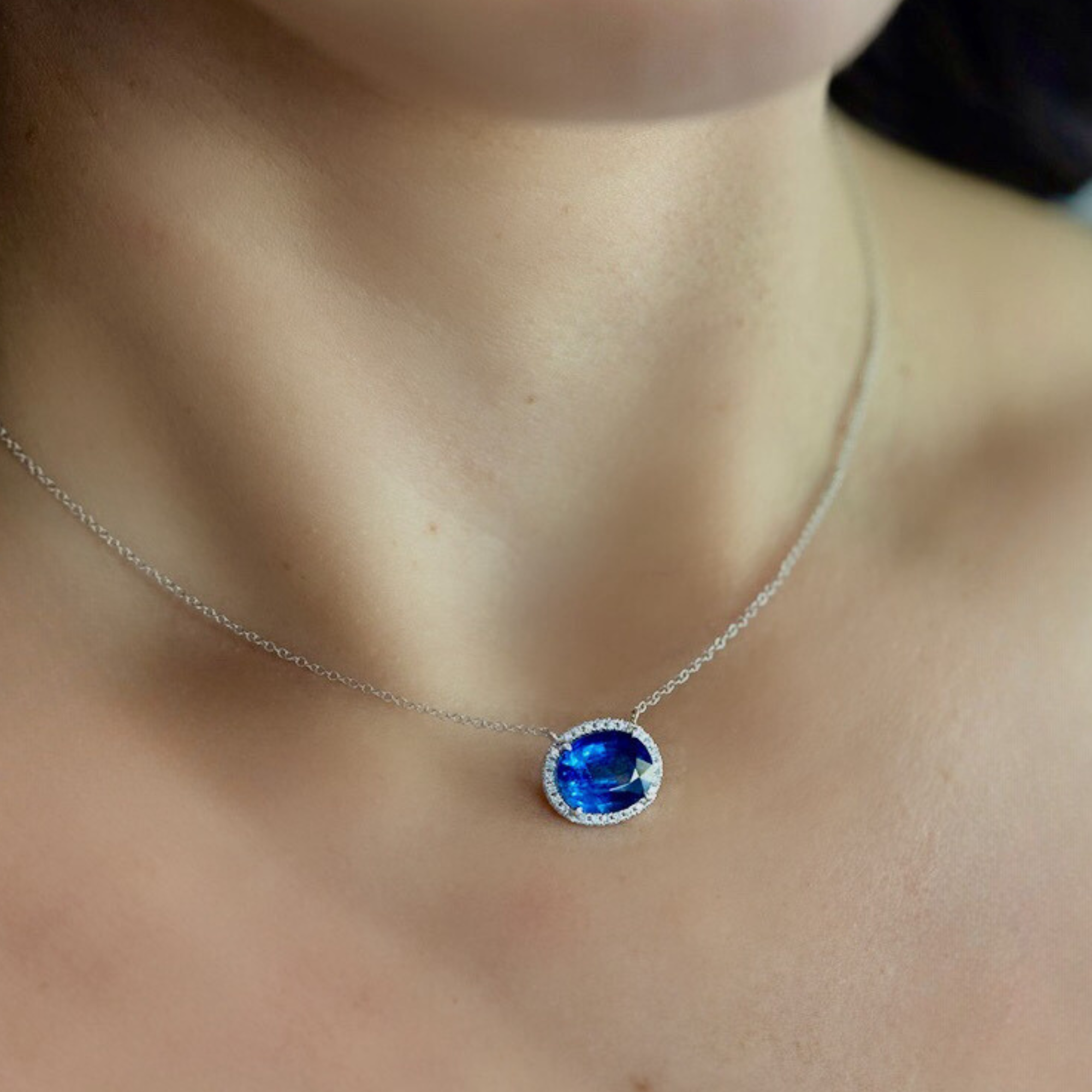 sapphire and diamond halo necklace