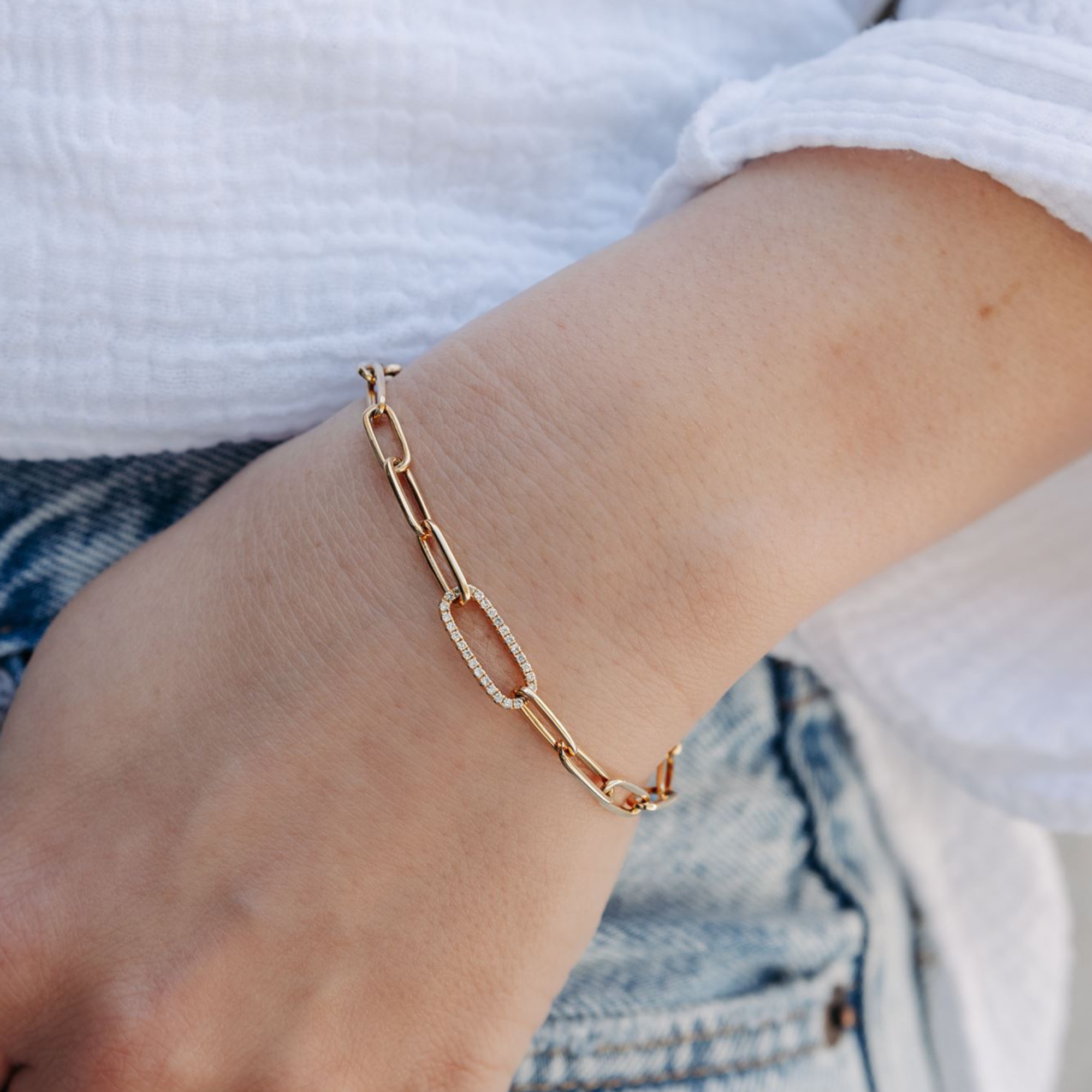 diamond link paperclip bracelet