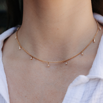 baguette diamond drop station necklace