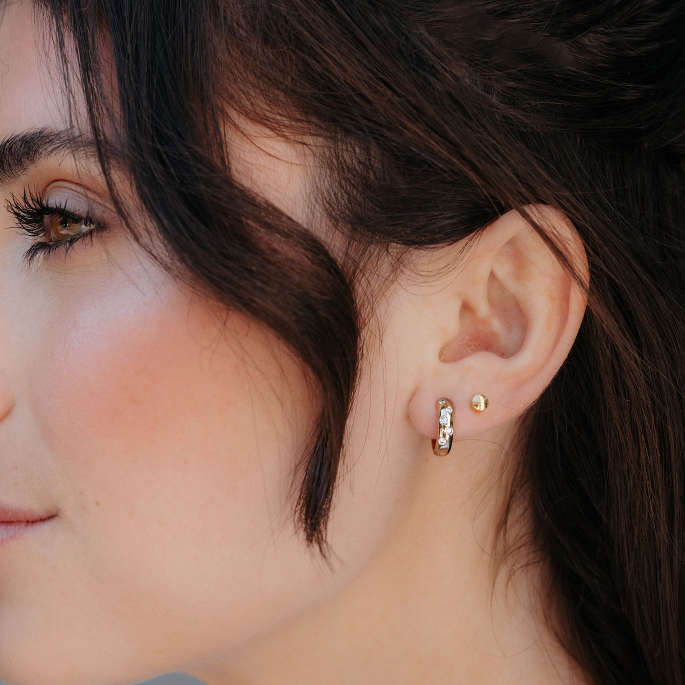 burnished diamond huggie hoop earrings