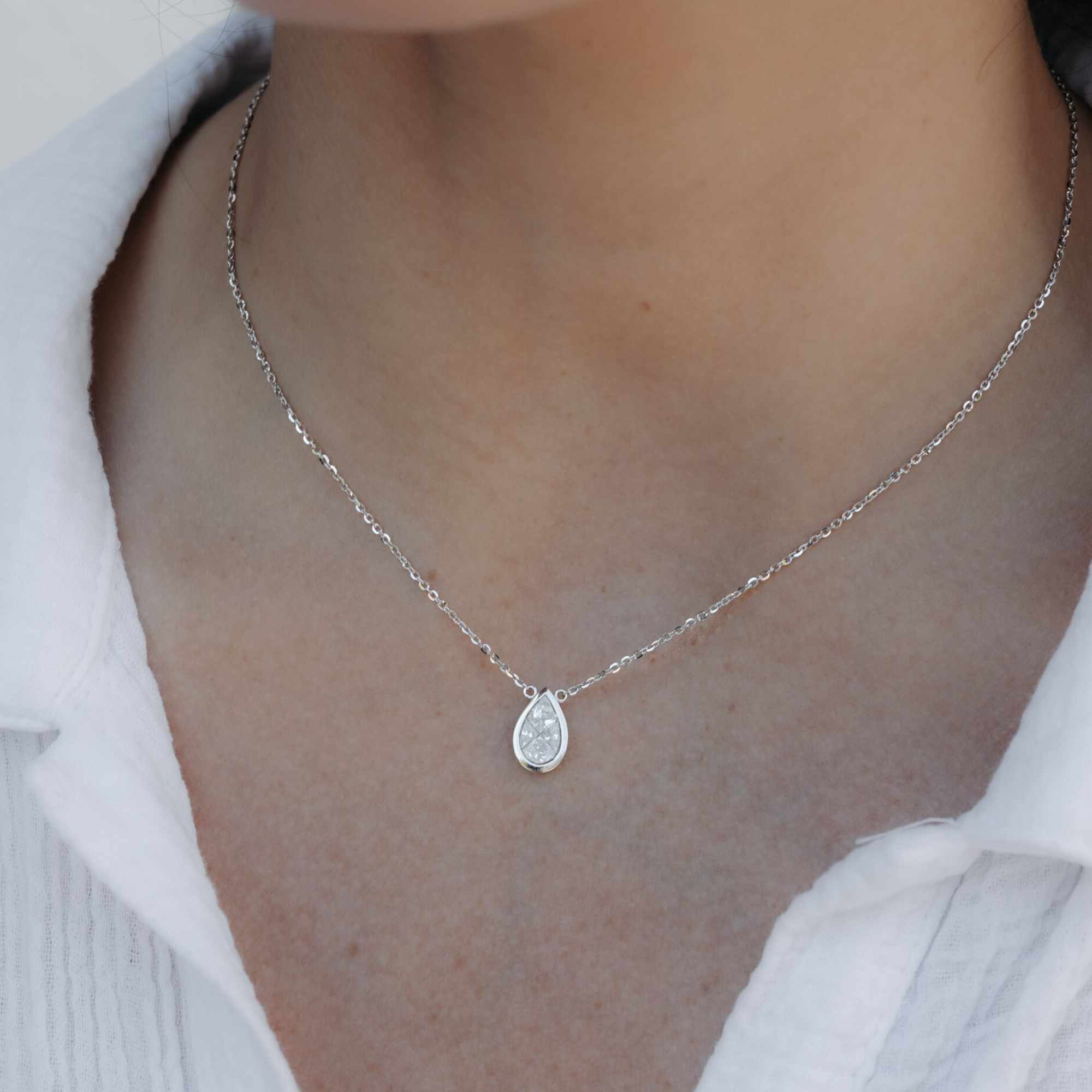 bezel set diamond teardrop necklace