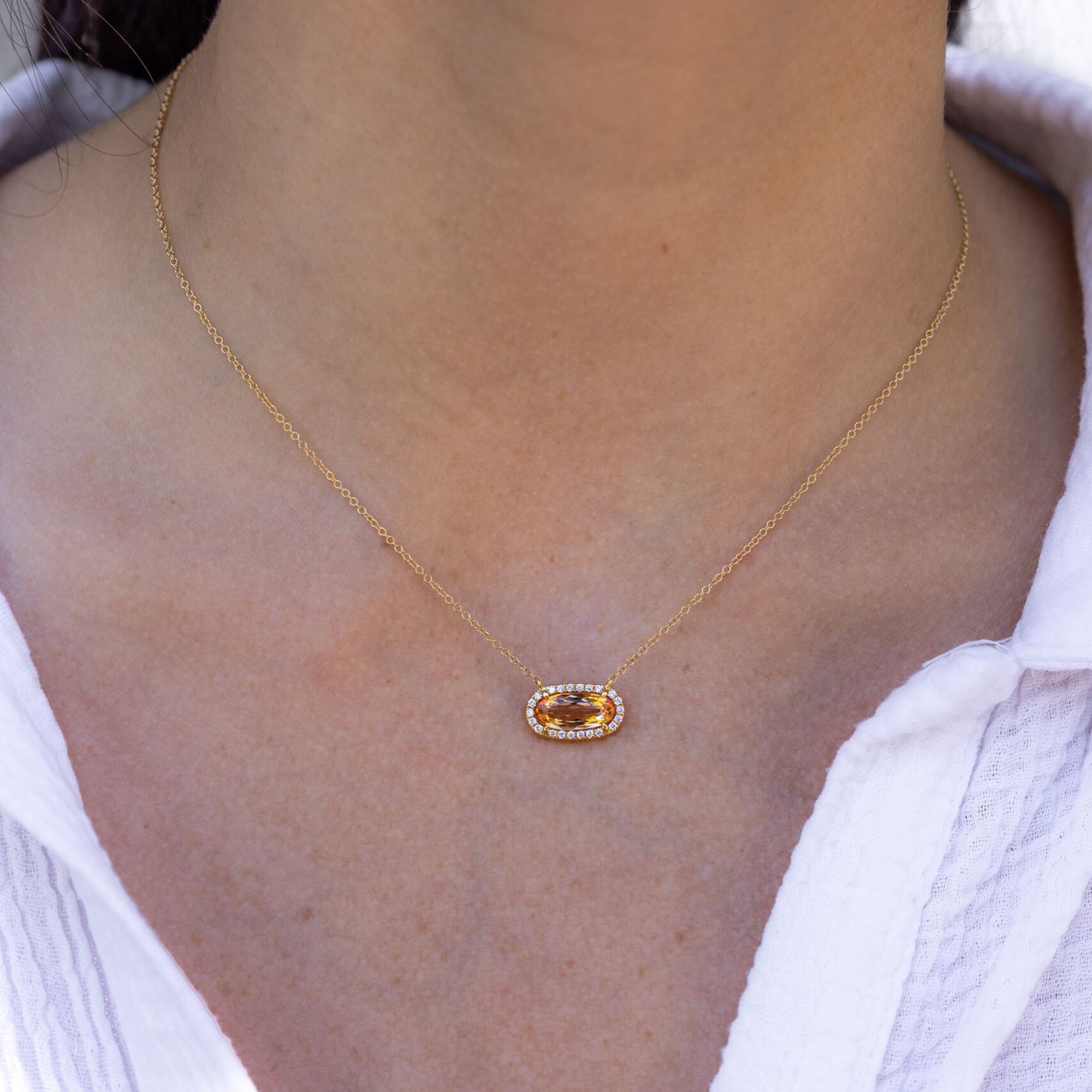 imperial topaz and diamond halo necklace