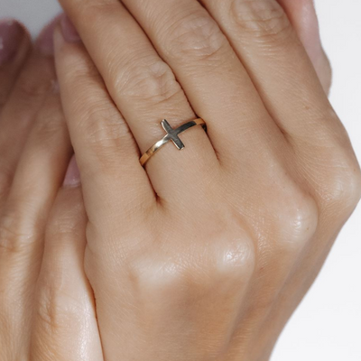 Horizontal Gold Cross Ring