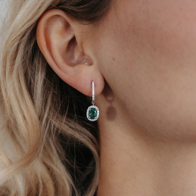 Oval Shaped Emerald & Diamond Dangle Earrings