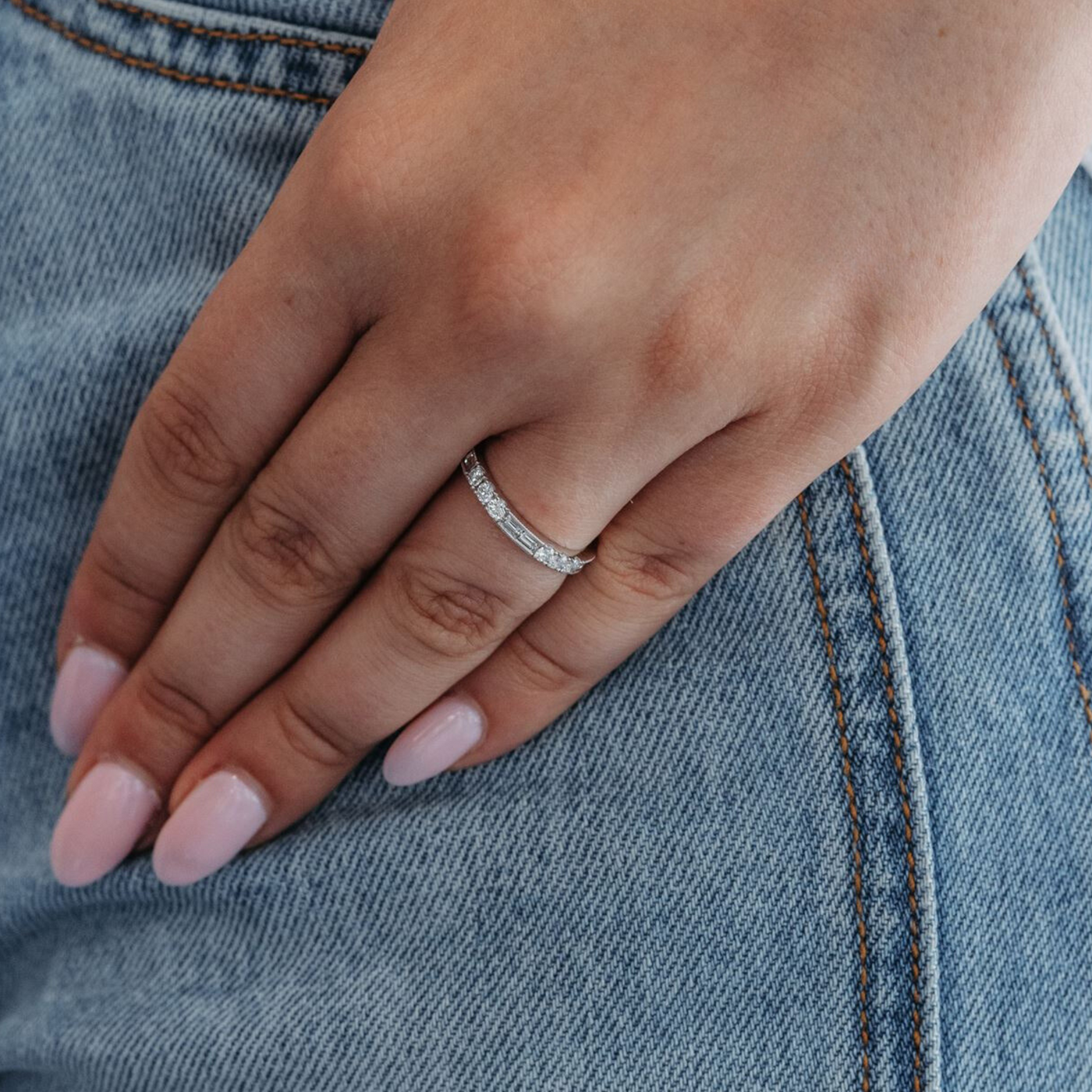 3/4 Baguette & Round Diamond Band Ring