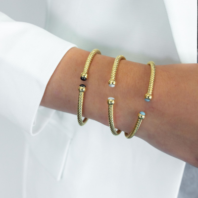 Mother of Pearl Cabochon Hinged Cuff Bracelet