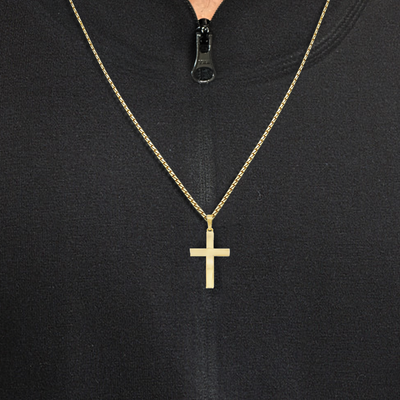 24MM Classic Solid Gold Square Cross Pendant