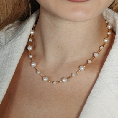 7-7.5-4.5-5MM Alternating Pearl & Gold Tube Necklace