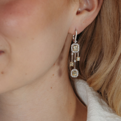4.59CT Yellow & White Diamond Dangle Earrings