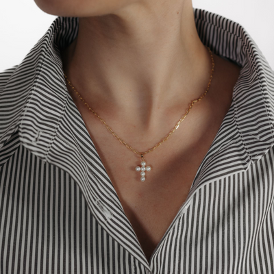 4mm Pearl Cross Pendant