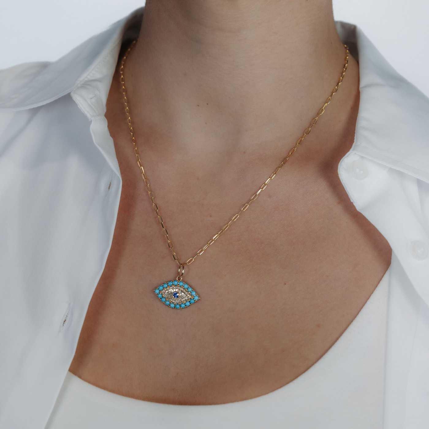 Evil Eye Turquoise, blue sapphire  and Diamond Pendant