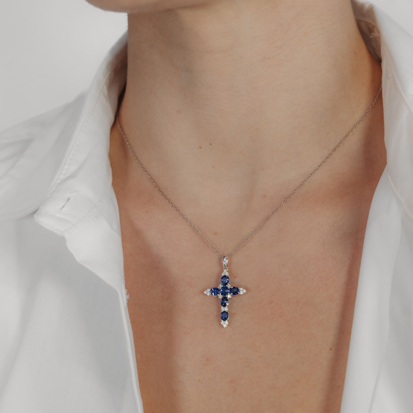 1.85CT Sapphire & Diamond Cross Necklace