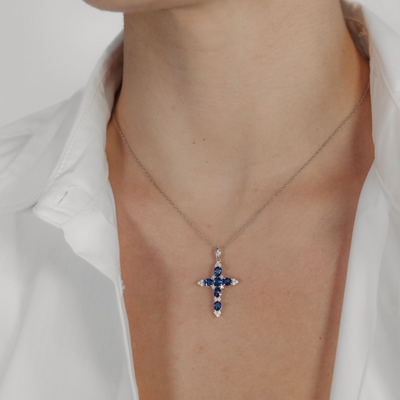 1.85CT Sapphire & Diamond Cross Necklace