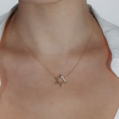 Large 3 Diamond 0.20CT Star of David Necklace