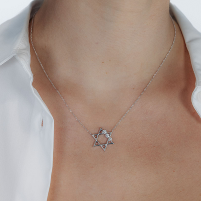 Large 3 Diamond 0.20CT Star of David Necklace