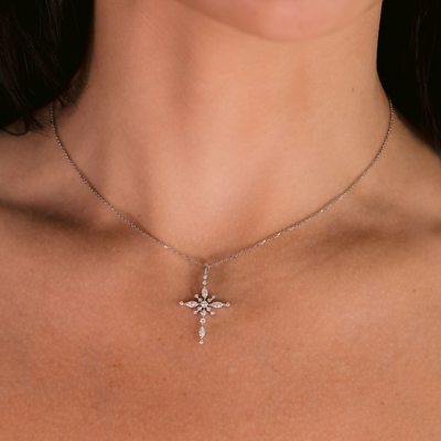 Pinpiont 0.40CT Marquise & Round Diamond Cross Pendant