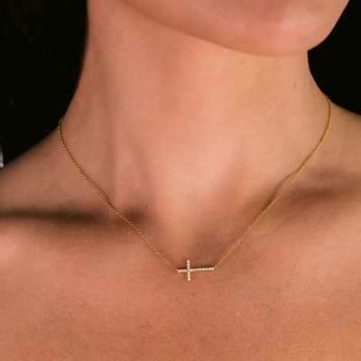 East West Diamond Cross Necklace