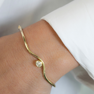 0.30CT Oval Solitaire Diamond Wave Bangle Bracelet