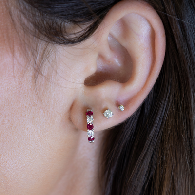 0.75CT Ruby & Diamond Huggie Earrings