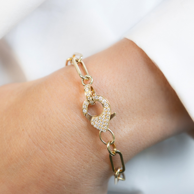Pave' Diamond Clasp Paperclip Link Bracelet