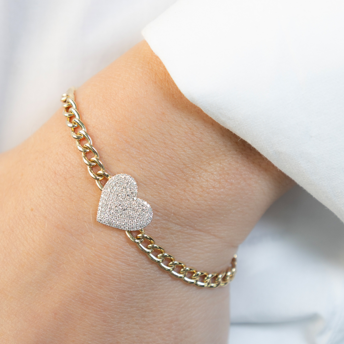 Havana Link Pave' Diamond Heart Bracelet