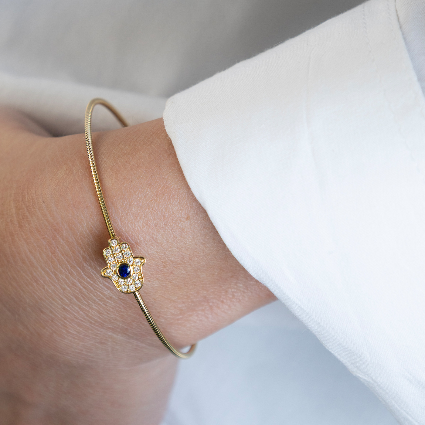 Sapphire & Diamond Hamsa Bangle Bracelet