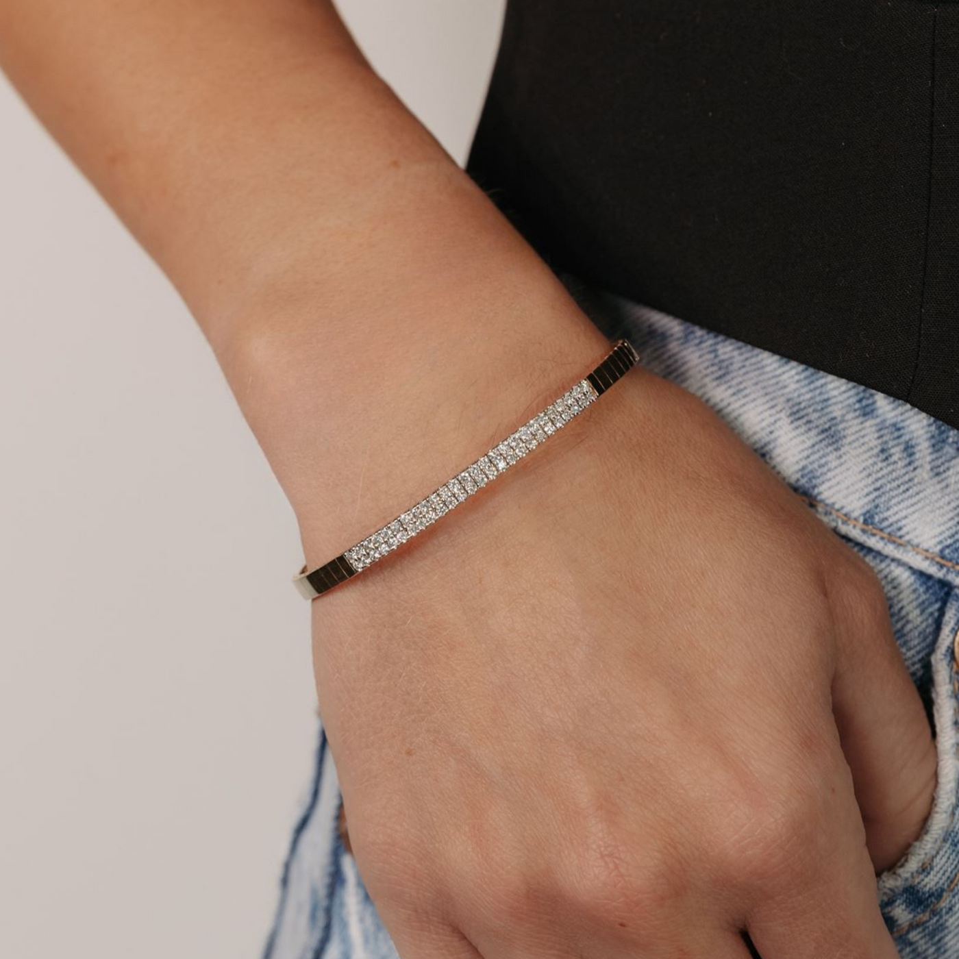 2 Row Diamond Flex Bangle Bracelet