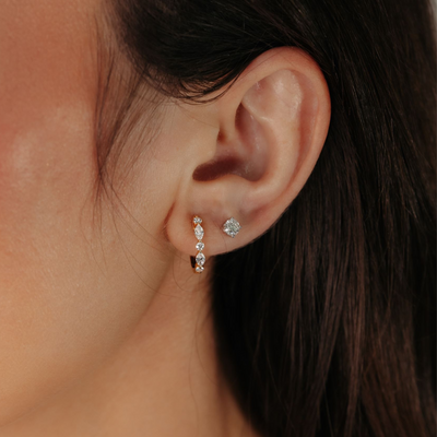 Marquise & Round Diamond Pinpoint Huggie Earrings