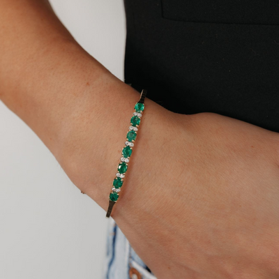 Oval Emerald & Diamond Flex Bangle Bracelet