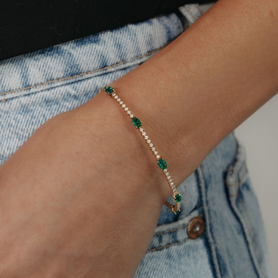 5 Oval Emerald & Diamond Flex Bangle Bracelet