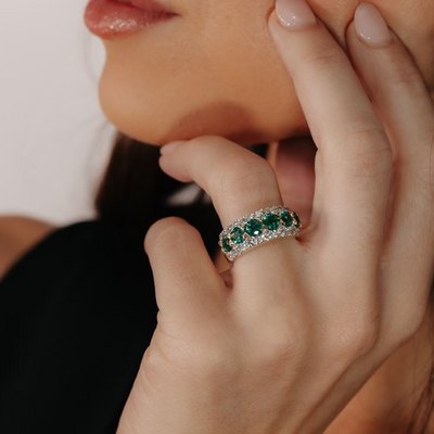 2.11CT Emerald & Diamond Wide Ring