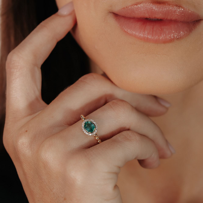 Bead It Collection Emerald & Diamond Halo Ring