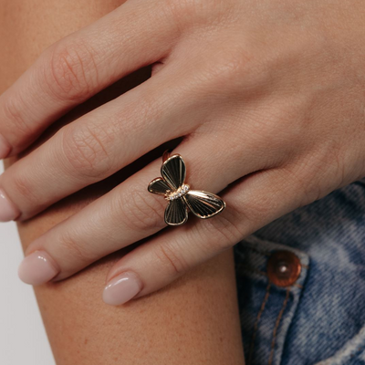 Fluted Gold & Diamond Butterfly Ring