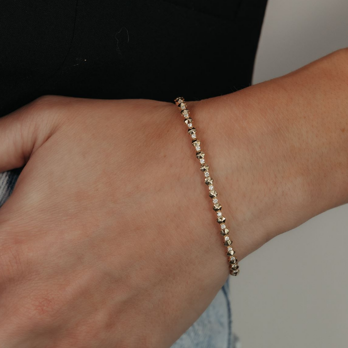 0.25CT Gold Stud & Diamond Flex Bangle Bracelet