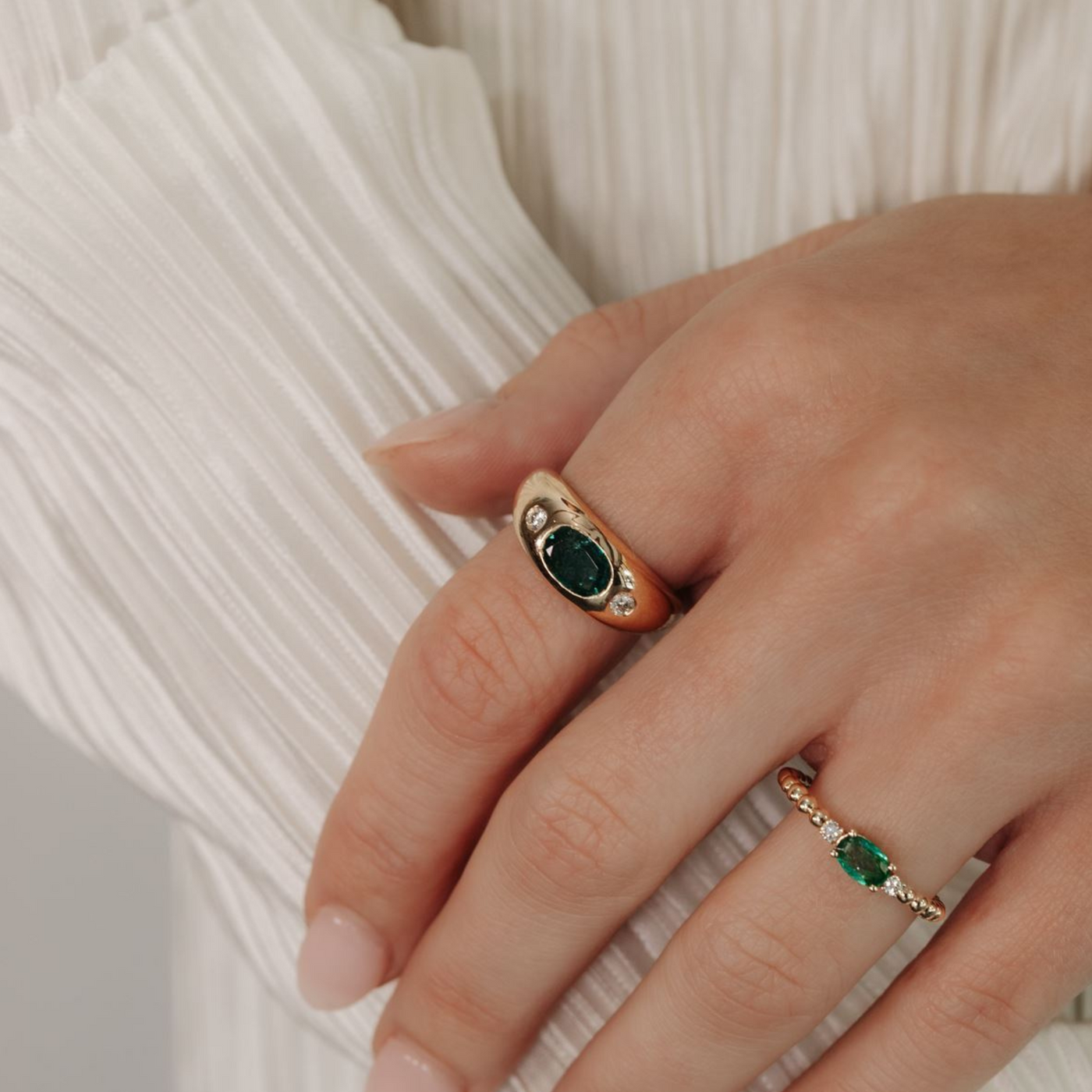Emerald & Diamond Dome Ring