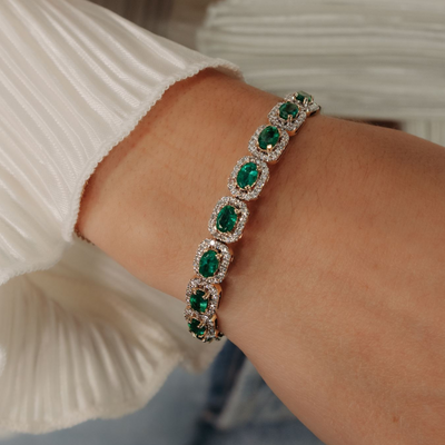 Emerald & Diamond Halo Flex Bangle Bracelet