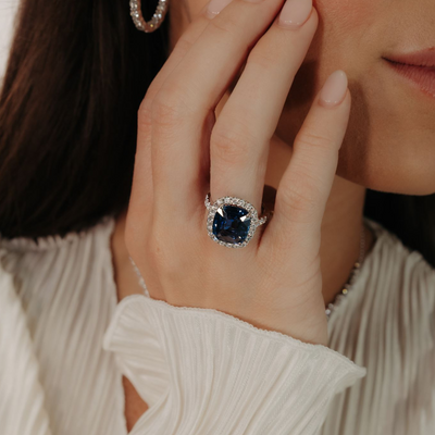 6.60CT Cushion Blue Sapphire & Diamond Ring