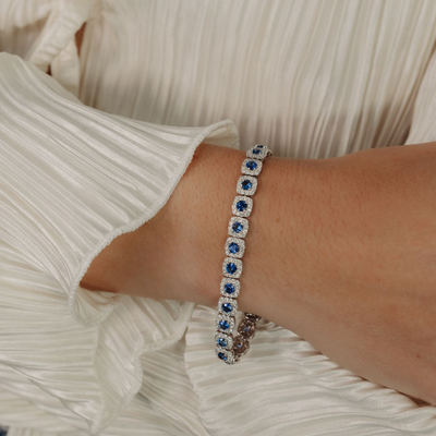 4.96CT Blue Sapphire & Diamond Halo Bracelet