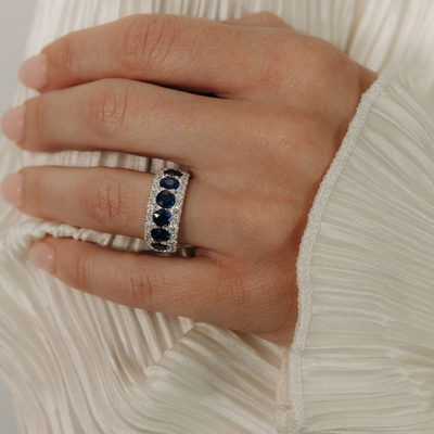 2.80CT Round Blue Sapphire & Diamond Wide Ring